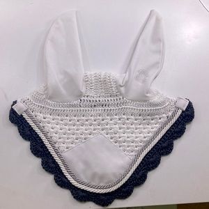 Dover Saddlery white/grey equestrian ear bonnet|Size: pony